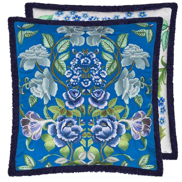 Eleonora Embroidered Cushion - Cobalt